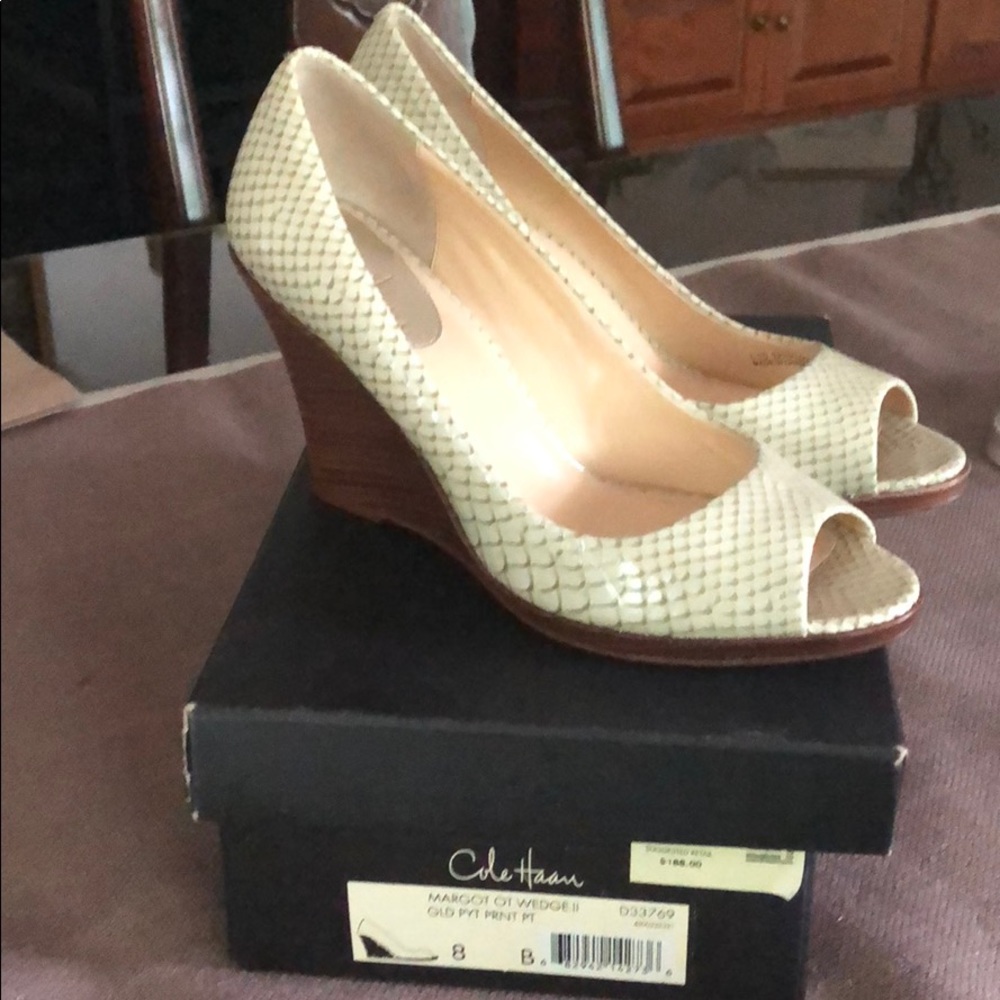 Cole Haan wedge golden python print patent leather